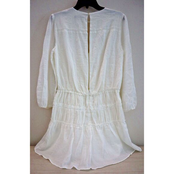 Reiss Women's Sz 6 White/Ivory CIA Cheesecloth Long Sleeve Mini Dress - Picture 2 of 9